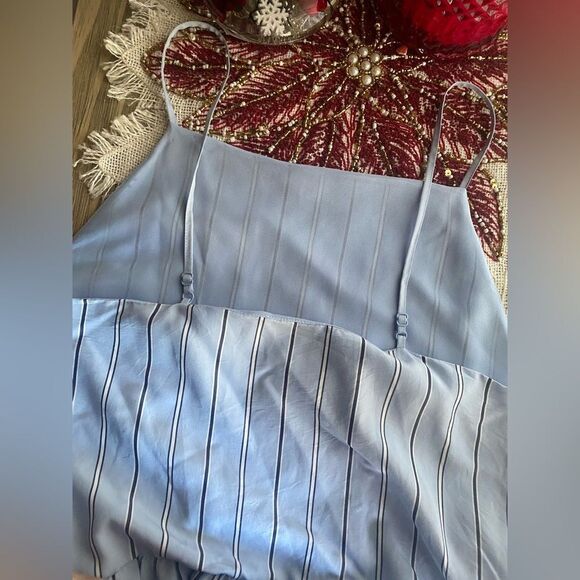 & OTHER STORIES Viscose Square Neck Midaxi Dress Blue Stripes Sz 4 Sleeveless - Picture 5 of 12